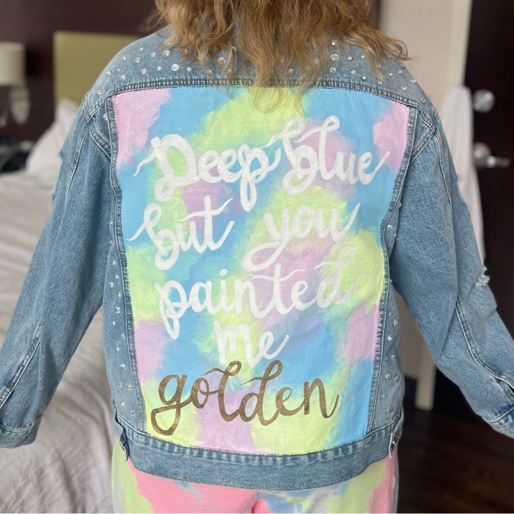 Eras Tour rhinestone denim jacket. Hand painted and written. Taylor Swift. ✨